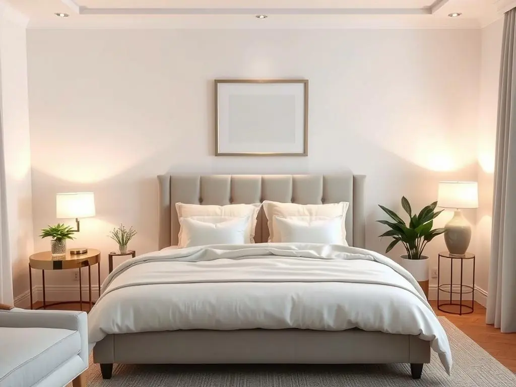 Decoração simples e elegante para quarto de casal
